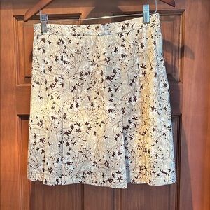 Chic Cream and Brown Floral A-Line Skirt